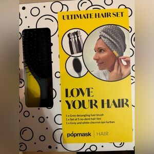 Grey Detangling Hair Brush and Spa Turban Set